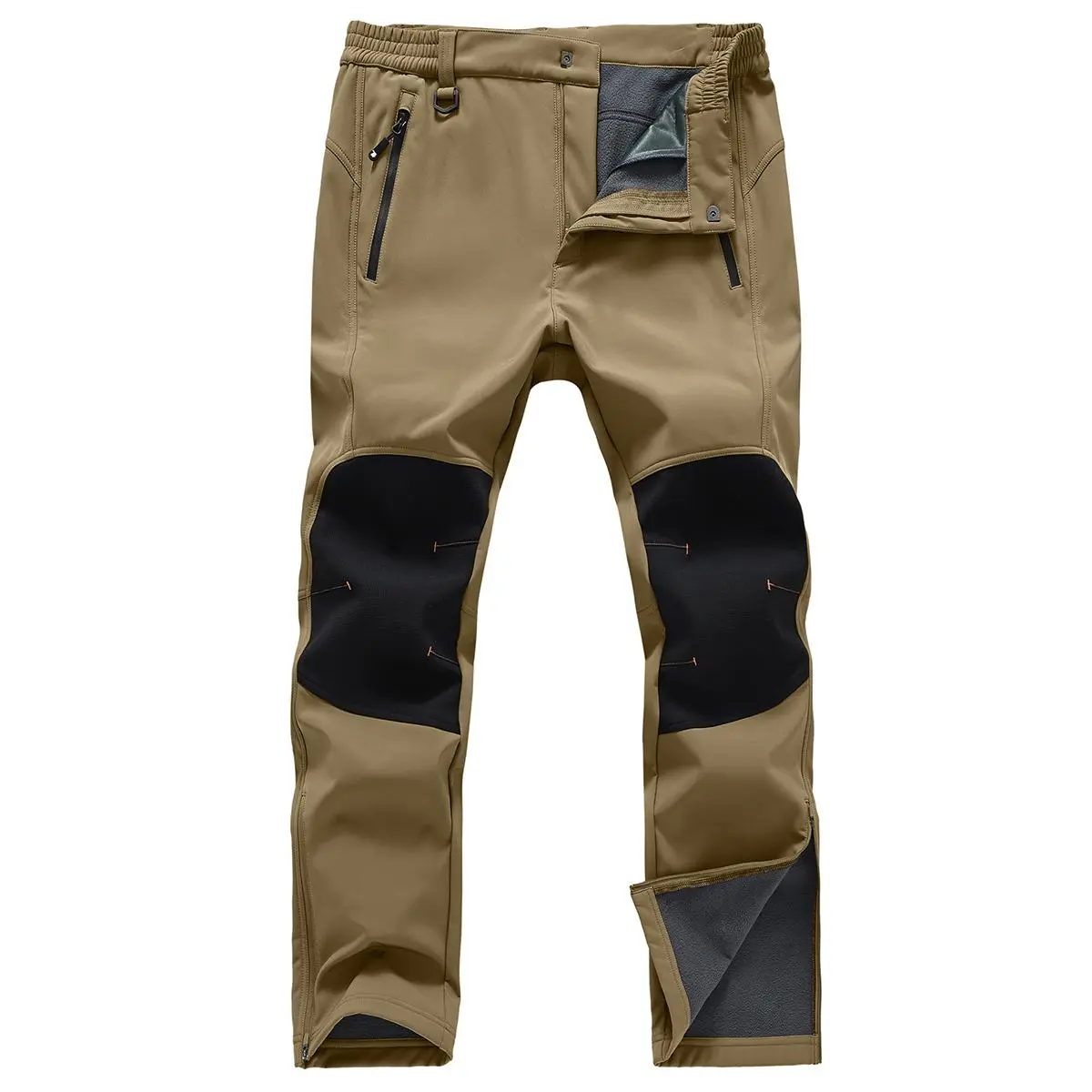 TBMPOY Men's Snow Ski Pants Waterproof Windproof Fleece Lined Softshell Snowboard Pants with Reinforced Knee, Zippered Boot Gusset, Insulated Winter Hiking Pants