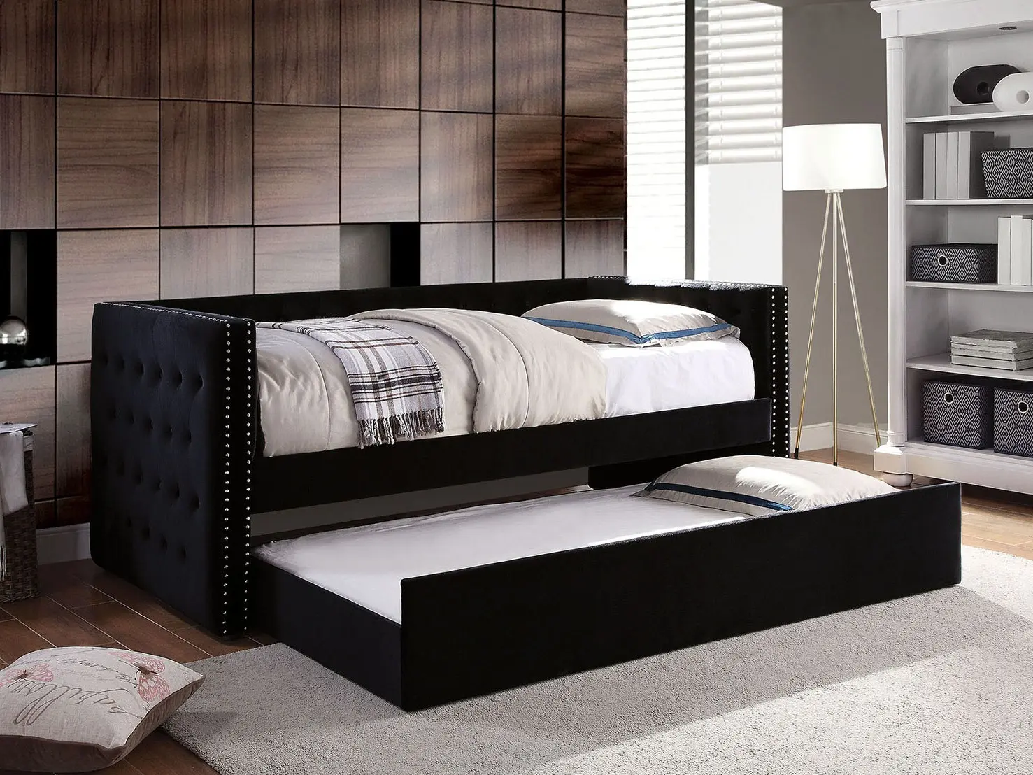 Susanna Transitional Daybed with Trundle, Available in Black, Blue, or Gray By Furniture of America
