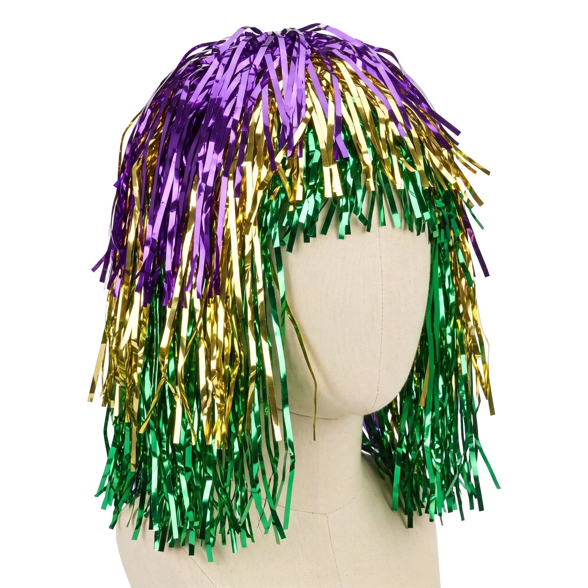 Vibrant Mardi Gras Tinsel Wig