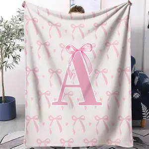 Pink Princess Style Letter Print Flannel Blanket, Soft and Fluffy, Warm and Breathable, Perfect for Girls Home, Office and Travel Use, Ideal Gift for Family and Friends