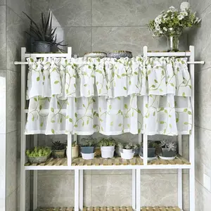 1 Piece, Pastoral Style Fresh Green Leaf Embroidered Half Curtain, Rod Pocket Top, Light Filtering Short Curtain, Privacy Cover for Balcony, Bay Window, Small Window, Florist, Kitchen, Bathroom and Storage Shelf