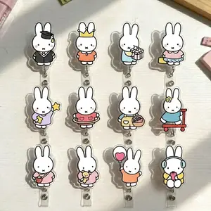 Miffy Bunny ID Badge Reel Retractable Acrylic Holder Cute Work Accessory For Nurse