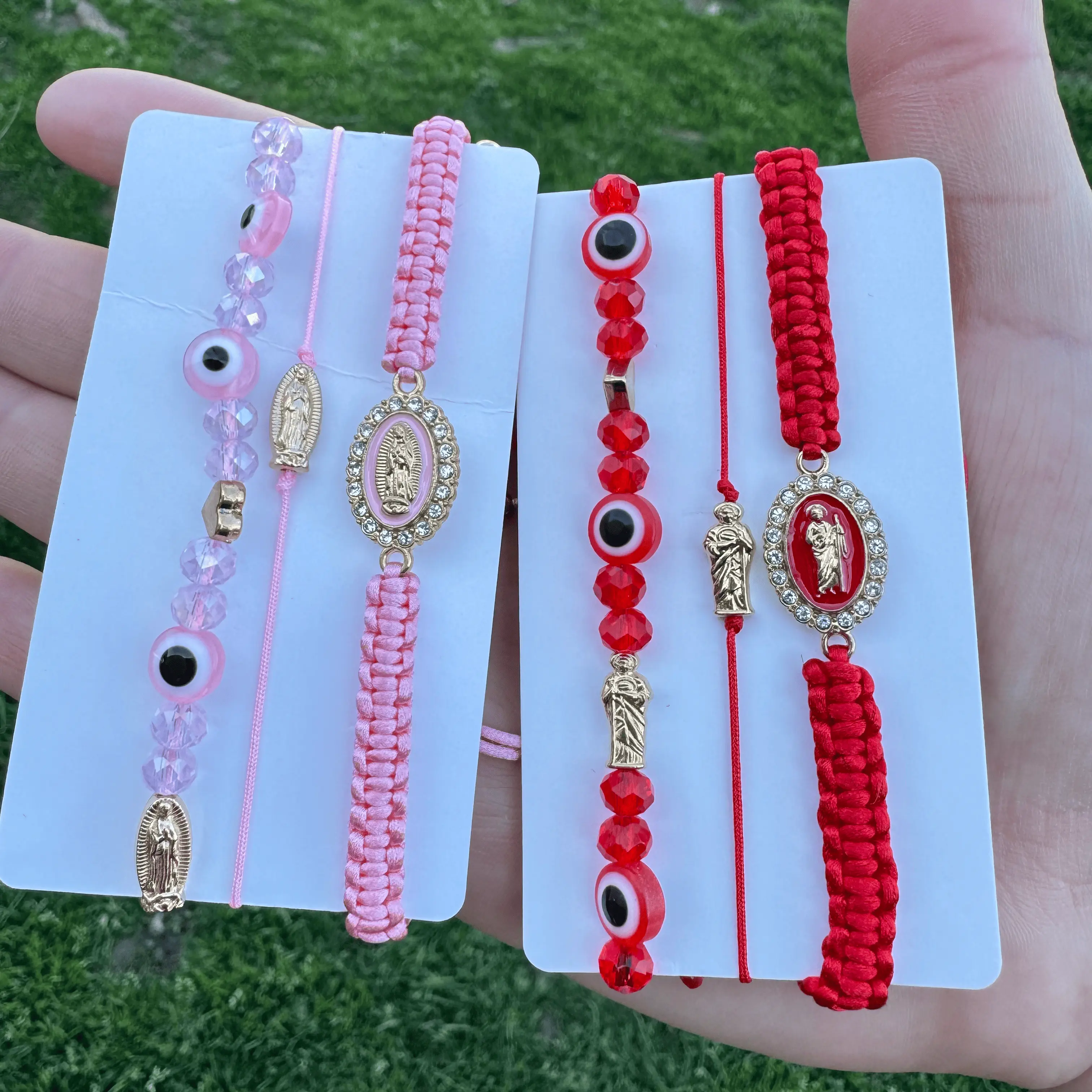 Virgen Mary/ San Judas Bracelets, Adjustable Virgencita Pulseras,  Religious San Judas / Virgen Mary Bracelet, Evil Eye Charms Set, 3PCS Set