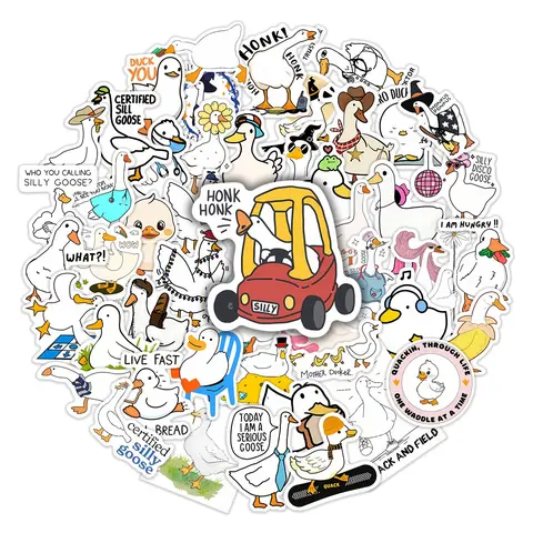 50pcs Silly Goose Meme Adhesive Stickers Pack, Funny Stickers, Waterproof Whimsical Duck Cute Goose Quote Decals for Laptop, Water Bottle, Journal, Diary Sticker, Scrapbook & Crafts, Stickers for Scrapbooking, Goose & Duck Lover Gift