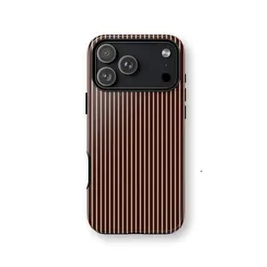 Phone case: Vintage Autumn/Winter Brown Striped Pattern  for iPhone 17, 17 Pro, 16 Pro Max, 15 Pro, 13, 11, 12, XS, 8 Plus, 7 - 2-in-1 Case