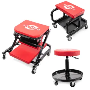 3-Piece Rolling Mechanics Stool Set - Low Profile Creeper, Adjustable Seat for DIY Car Repair & Detailing.