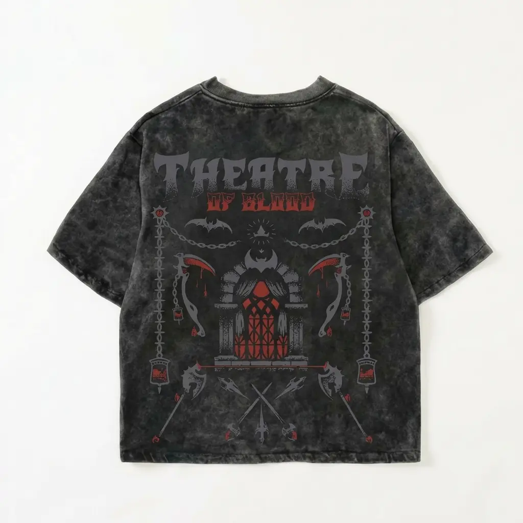 OSRS Theatre of Blood Acid Wash Oversized T-Shirt, Old School RuneScape Raids Graphic Tee, Vintage Washed Streetwear Shirt, Gamer Gift for Him Her, Unisex Loose Fit Cotton Tee, Retro Gaming Apparel, TikTok Trend Outfit