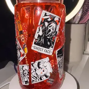 16oz Red Drip Rhinestone Cup & Lid Tumbler
