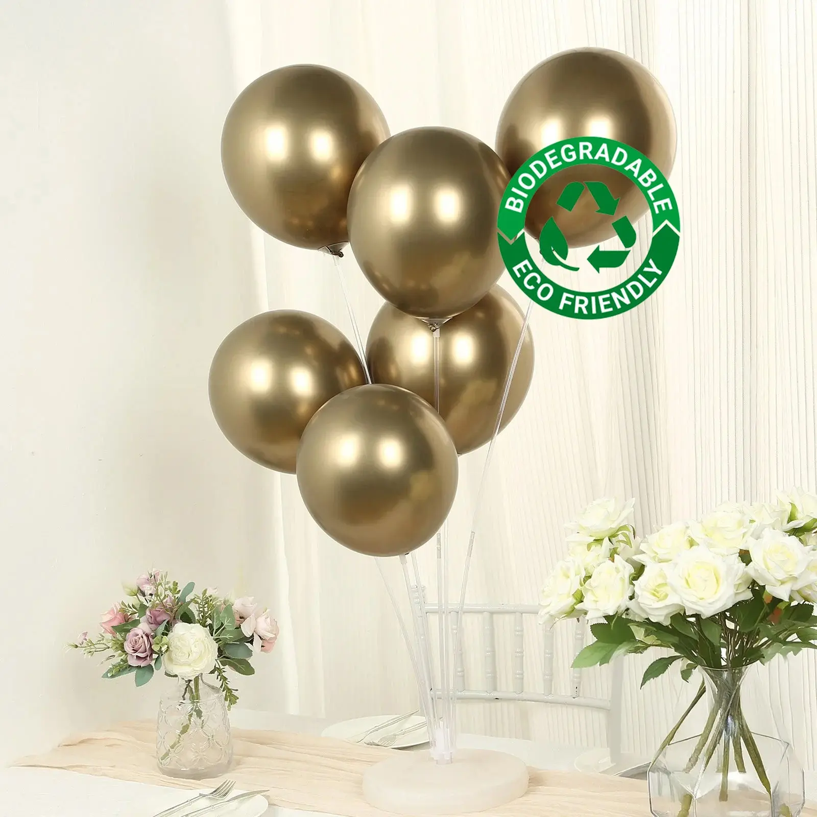 50-Pack 12 in Thick Metallic Champagne Eco-Friendly Biodegradable Latex Blow Up Balloons, Festive Party Supplies for Birthday, Graduation Parties, Hanging Decor, Balloon Decor, Photo Booth Props