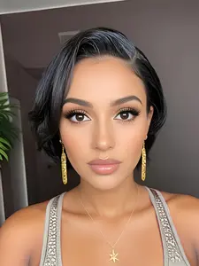 Women's 13x4 Lace Front Pixie Wig, Short Straight Bob Cut 8 Inch, 150% Density Natural Human Hair, Elegant Holiday Party & Daily Use, Frontal Wig, Glueless Bob Wig