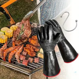 BBQ Gloves - 1472°F Thicken Heat Resistant Gloves w/S-Hook, 14 in Kitchen Oven Mitts Waterproof Grill Oil Resistant Grilling Cooking Gloves for Turkey Fryer/Baking/Oven