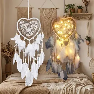 Nordic Minimalist Wedding Dreamcatcher Heart-Shaped LED Light Waterproof Resin Christmas Party Wall Decor Creative Ambient Lamp for Living Room Bedroom Multi-Scene