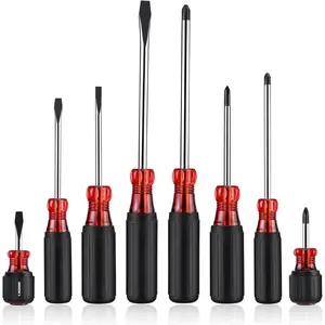 8 count   Set, Professional S2 Steel Screw Driver Kit with Non-Slip Grip, Stubby Screwdrivers,  Phillips and Flathead Tips, for  and Industrial Use