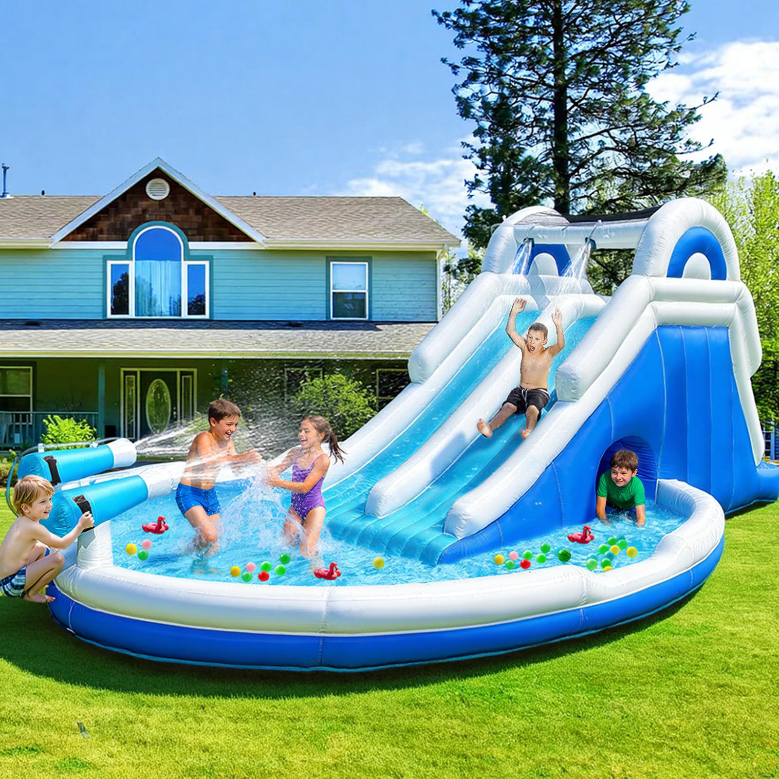 Inflatable Double Water Slide Large Climber Inflatable Water Park for Big Kids 5-10-Huge Splash Pool-Easy to Set Up & Inflate with Air Blower Carrying Case Water Pipe Storage Bag-Bule Inflatable Double Water Slide Large Climber Inflatable Water Park for Big Kids 5-10-Huge Splash Pool-Easy to Set Up & Inflate with Air Blower Carrying Case Water Pipe Storage Bag-Bule