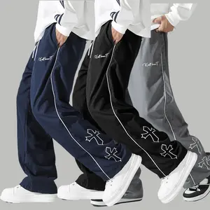 Men's Y2K Cross Print Baggy Parachute Pants - Elastic Waist Wide Leg Streetwear Joggers with Drawstring Men's Y2K Cross Print Baggy Parachute Pants - Elastic Waist Wide Leg Streetwear Joggers with Drawstring