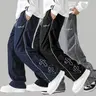 Men's Y2K Cross Print Baggy Parachute Pants - Elastic Waist Wide Leg Streetwear Joggers with Drawstring