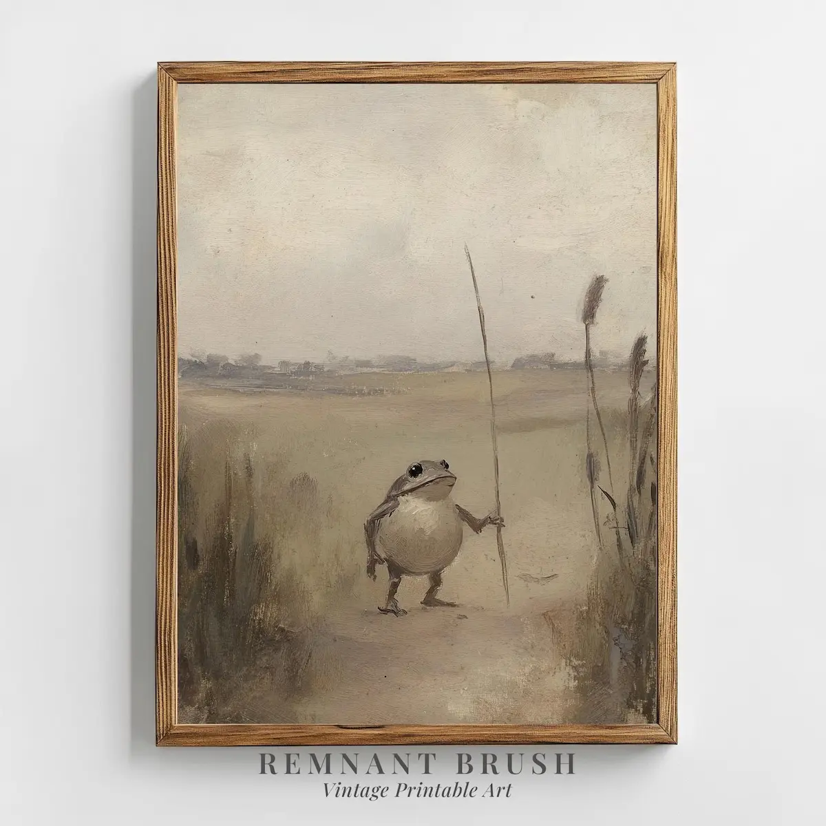 Whimsical Frog Traveler Art Print – Vintage Cottagecore Animal Poster, Moody Nature Illustration, Funny Rustic Wall Decor, Room Decor, Unframed