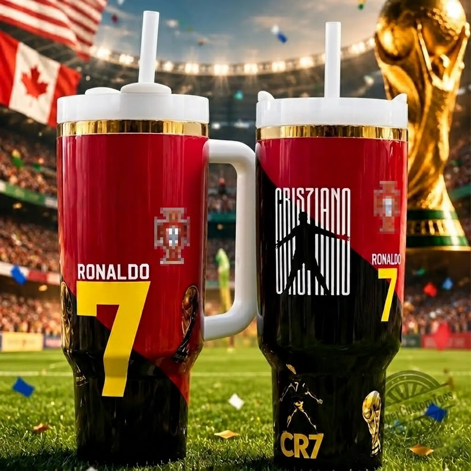 [Otaku Sip] CR7 Ronaldo 7 Portugal Legend 20oz & 40oz Tumbler With Handle – Soccer Stainless Steel Cup, Vacuum Insulated Travel Mug, Iced Coffee Drinkware, Gift For Football Fans