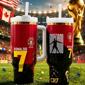 [Otaku Sip] CR7 Ronaldo 7 Portugal Legend 20oz & 40oz Tumbler With Handle – Soccer Stainless Steel Cup, Vacuum Insulated Travel Mug, Iced Coffee Drinkware, Gift For Football Fans