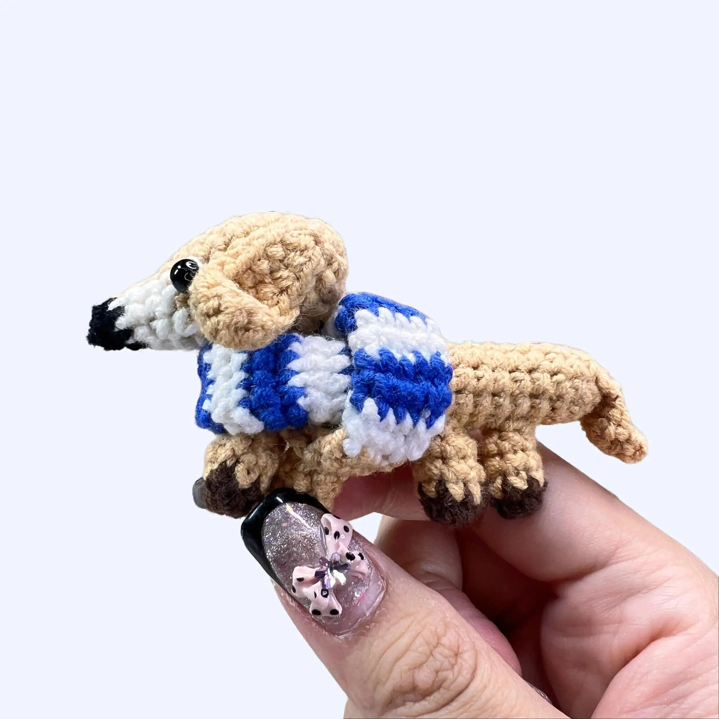 Handmade Amigurumi Crochet Dachshund with a Scarf Plushie