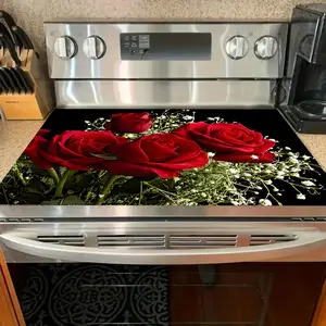 Valentine's Day Soft Electric Stove Panel Protector Pad, Rose Bouquet Design, Scratch Resistant, Easy to Clean, Multi-Purpose Kitchen Cover, Stove Plate