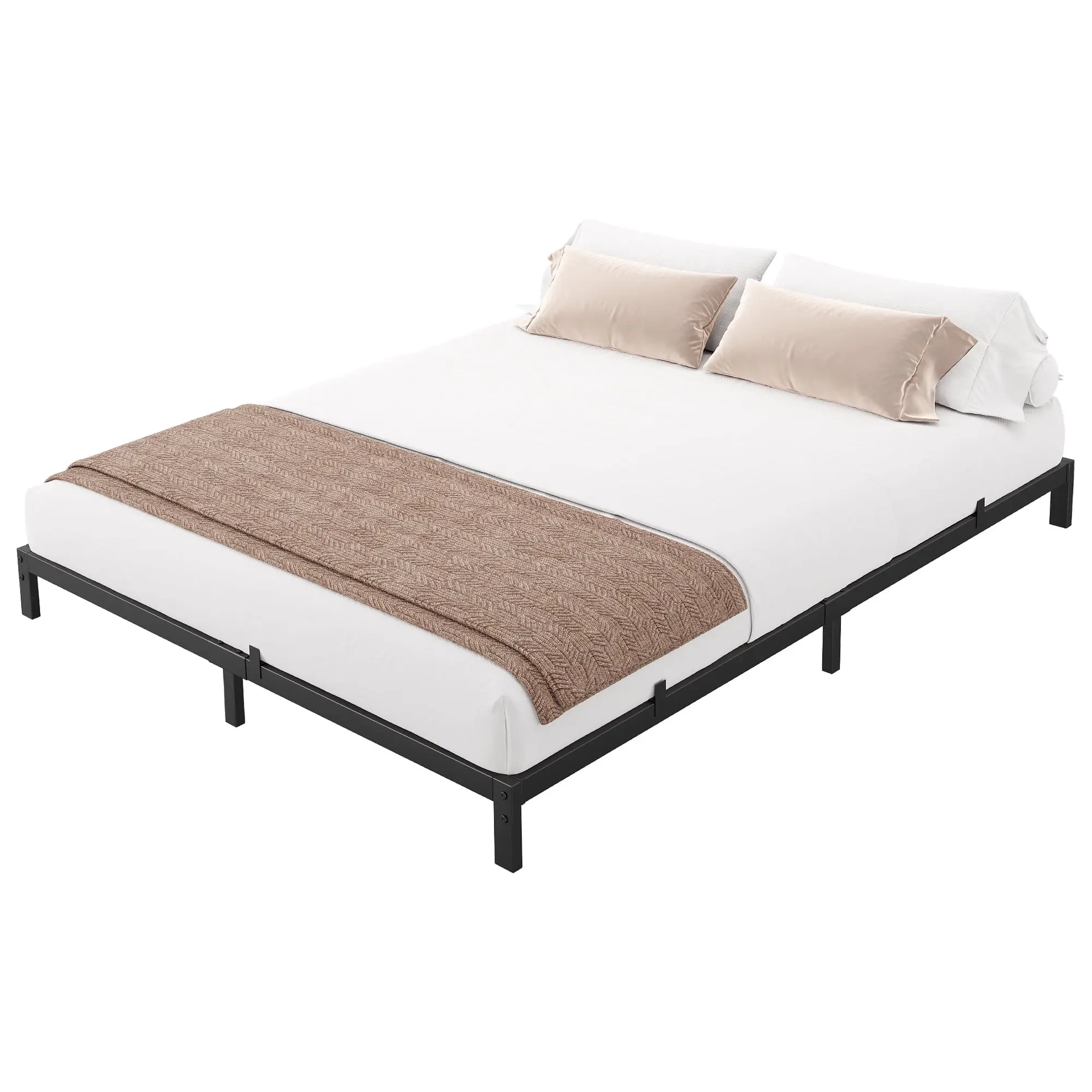 Gaomon Queen Size Low Profile Metal Platform Bed Frame - 80” x 60” x 6” Solid, Durable Build, Mattress Foundation with Defined Bed Height Support, Black, Supports Up to 600 lbs