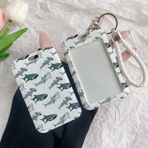 Shark Variety Pattern Durable Plastic ID Badge Holder with Lanyard Slide Design for Cards Transparent Window Compatible with Credit, Metro, Bus Cards-Nurse, Doctor, Student Accessory Removable Cardholder Perfect Halloween New Year Gifts
