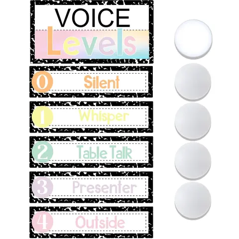 5 Pcs Push Light and Magnetic Voice Level Chart Poster Composition Notebook Classroom Decor LED Tap Light Voice Chart Noise Level Rules Sign for Classroom Teachers Back to School Supplies