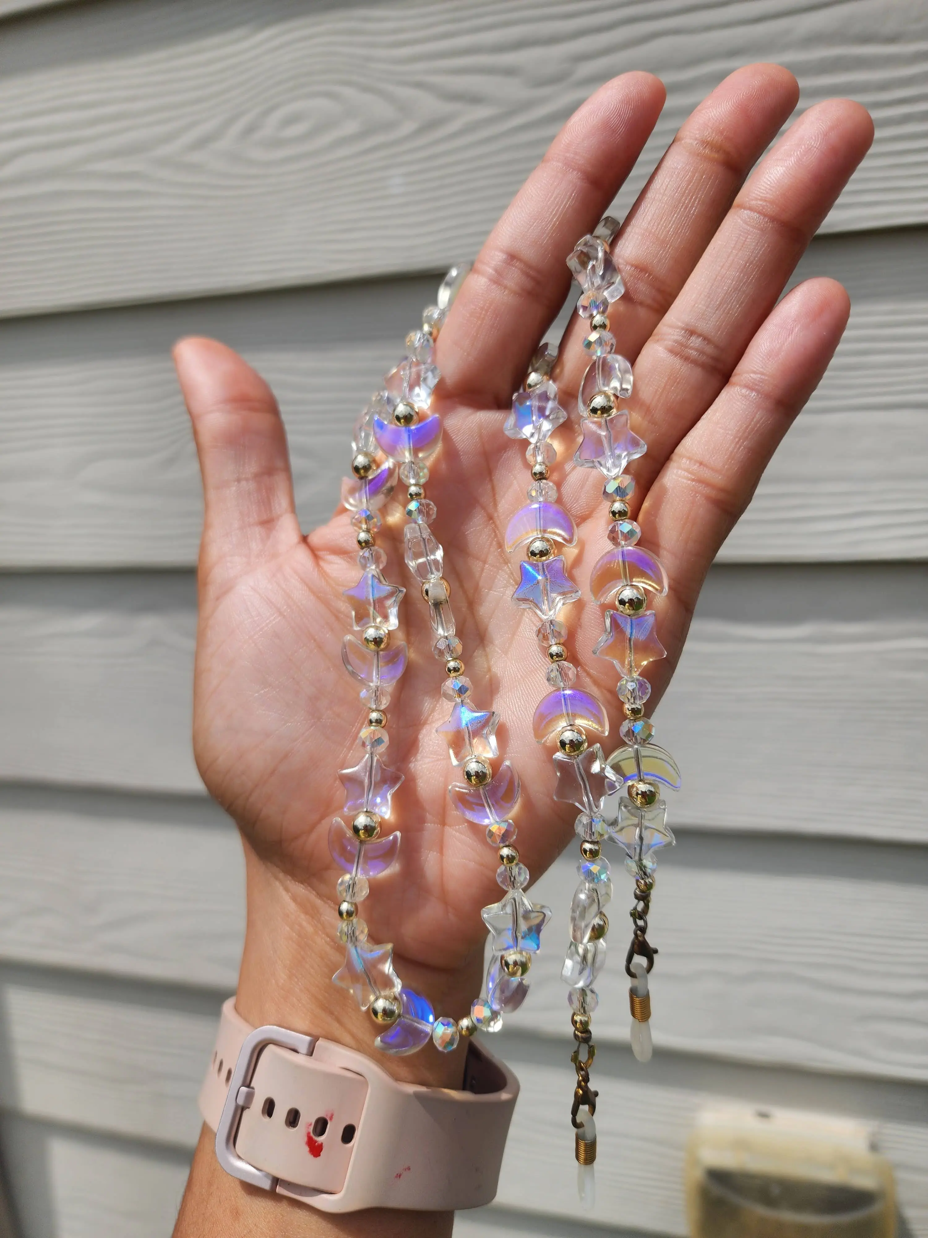 iArtJassy 'Celestial' Eyeglass Chain - 24in Adjustable Sunglass Holder with Glass Beads & 304 Stainless Steel for Secure Fit & Versatile Use