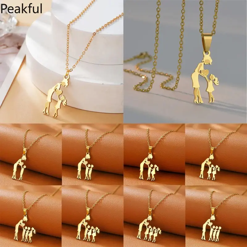 Matching Family Necklace for Mom Daughter Son Stainless Steel Silver Tone Pendant Jewelry Stylish Durable Family Bond Jewelry Ideal Gift for Mother's Day Birthday Holiday Heartfelt Keepsake for Mother & Kids