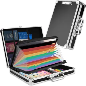 Clipboard with Storage Combination Lock Briefcase with Accordion File Folder Heavy Duty Metal Document Box Organizer, Storage Clipboards Maximum  for , Bussiness Trip
