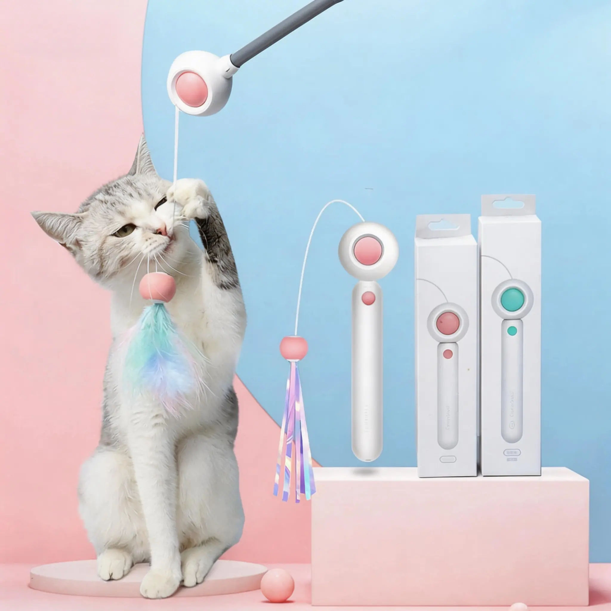 Cat Teaser Wand, Self-Entertaining Fairy Feather Bell, Replaceable, Can Add Catnip, Pet Supplies, Kitten Toy,Cat Teaser Wand Long Rod Infrared Laser Pointer Feather Bell Replacement Head Cat Self-Entertainment Toy