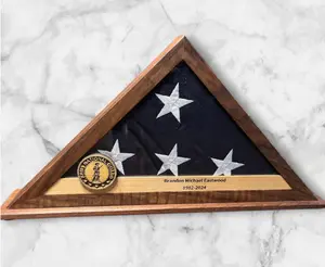 Personalized Memorial Folded Flag Case - Custom Engraved Military Tribute Display Box for Keepsake & Veteran Flags