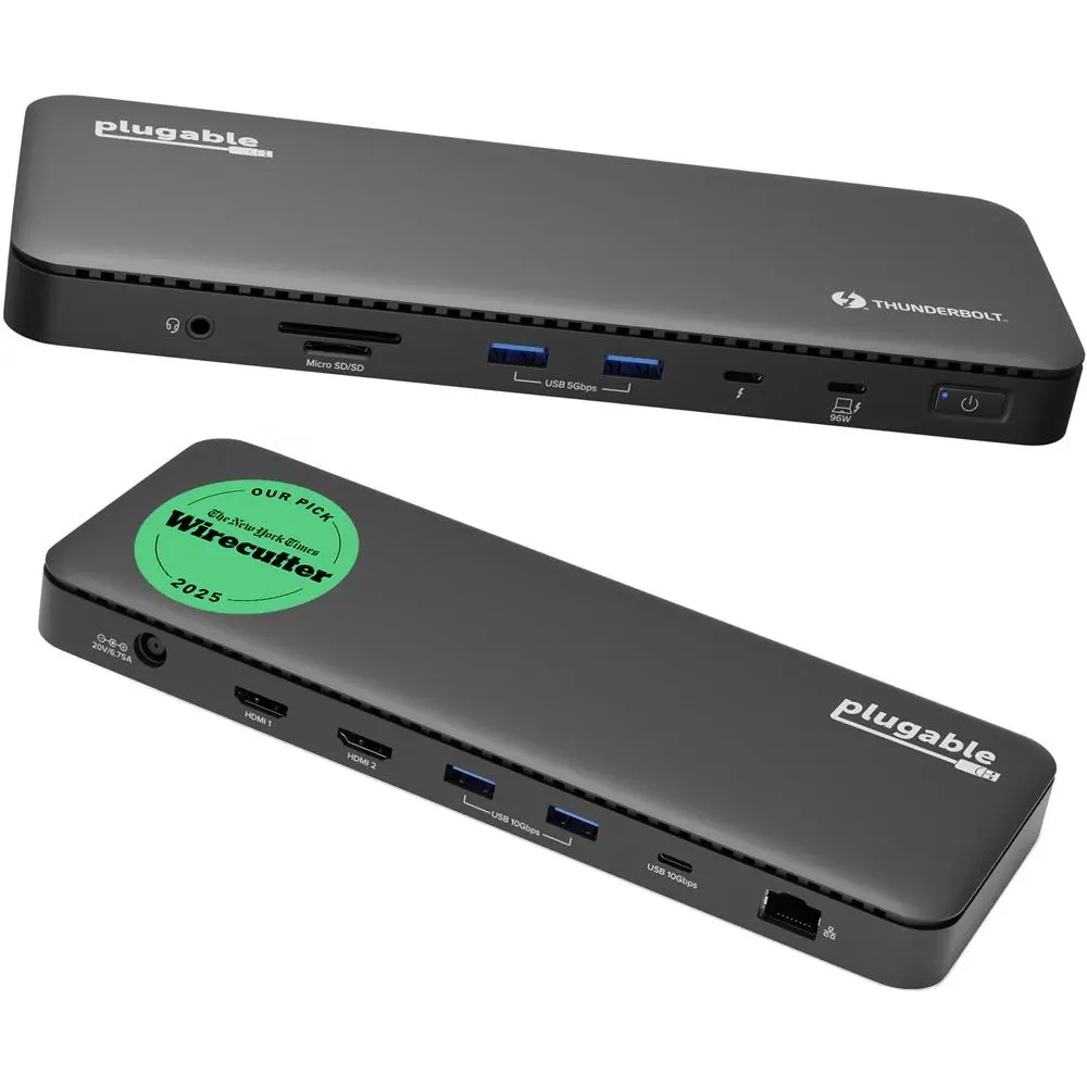 Plugable TBT4-UD5 Thunderbolt 4 Dock for 4K Dual Monitors or Single 8K, 100W Laptop Charging