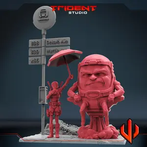 Trident Studios Gwenpool and Modok Collectible Figurines - 40mm Scale Miniature, High-Detail Sculpt, Clean Print Quality, Home Decor Statues for Display or Tabletop Use
