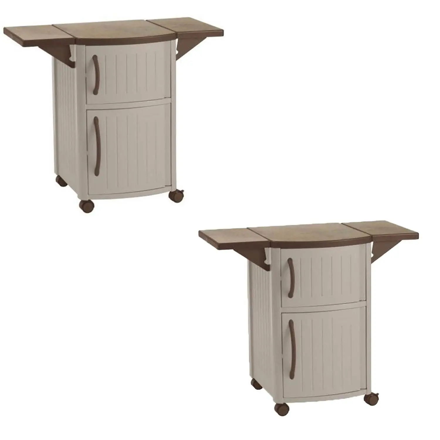 New Suncast Portable Outdoor Patio Prep Serving Station Table & Cabinet (2 Pack) New Suncast Portable Outdoor Patio Prep Serving Station Table & Cabinet (2 Pack)