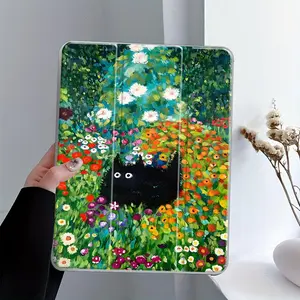 Cute Cat Pattern Tablet Case, Clear Acrylic Protective Case with Pencil Holder, Trifold Stand Protective Cover for iPad 10th Generation Case