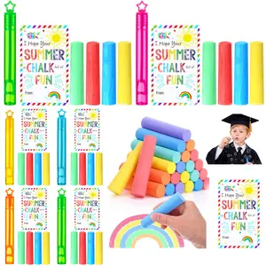 12/24 Sets End of School Year Gifts Bulk for Preschoolers, Dustless Outdoor Jumbo Sidewalk Chalk Blessing Card Mini Bubble Wands, Large Non Toxic Washable Street Chalk Class Gifts, Summer Graduation Party Favor Goodie Bag Stuffer Fillers for Kindergarten