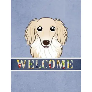212 MAIN Longhair Cream Dachshund Design Welcome Garden Flag, Polyester Weather-Proof Garden Decor, Double-Sided, Fade-Resistant, Includes Dimensions and Item Weight