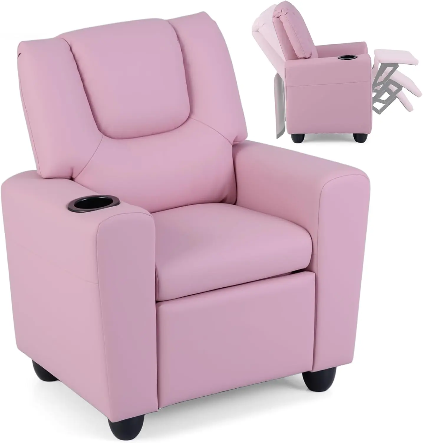 Costzon Kids Recliner Chair with Cup Holder, Toddler Adjustable Lounge Chair w/Footrest for Girls Room, Ergonomic Baby Child Furniture Sofa for Age 3+ Gifts, Kids Mini Recliner up to 150 lbs