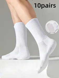 10 Pairs Pure Mesh Crew Socks, Unisex Mid-Calf Summer Business Sports Socks, Sweat-Wicking Comfort, All Seasons Casual Style