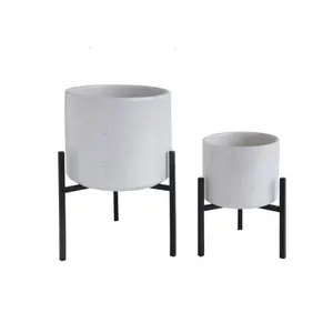 White Stoneware Planter with Stand