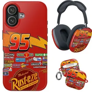 Lightning Red Racing Phone Case for iPhone & Samsung, Cartoon Car Edition Protective Cover Airpod Max, Airpod Case
