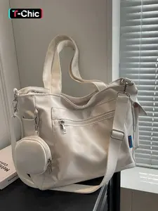 Casual Stylish Large Capacity Smooth Zipper Design Tote Bag, Versatile Handheld Shoulder Crossbody Bag with Coin Purse, Casual Crossbody Bags, Casual Fashion Bag