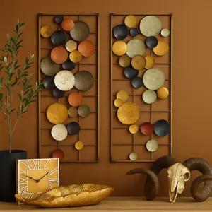 Set of 2 Geometric Multi Colored Metal Overlapping Round Cutouts Home Wall Decor