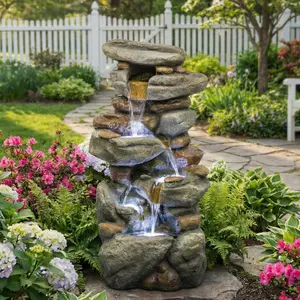 Outdoor Water Fountain Large - Stone Fountains with LED Light for Patio Yard Garden Backyard Decking Outdoor or Entryway Decor 30'