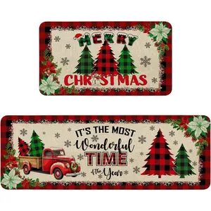 2-Piece Christmas Kitchen Mat Set - Decorative Rug, Indoor Household Textile Floor Decor for Kitchen