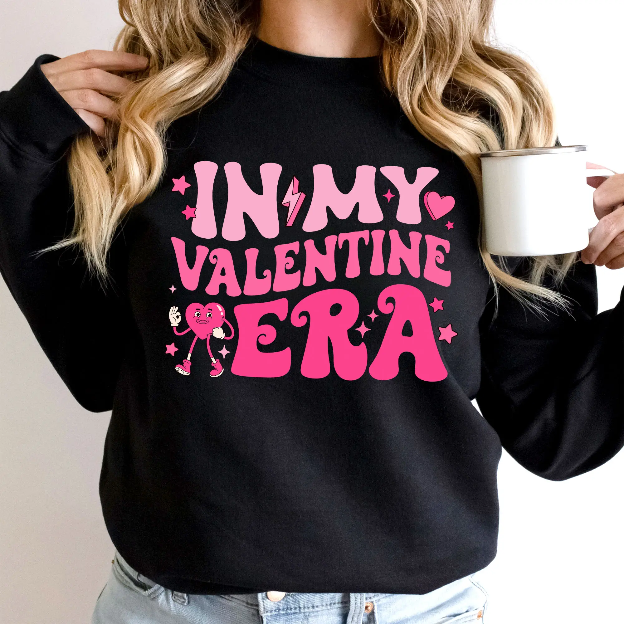 In My Valentine Era Sweatshirt Gifts For Her Wife Mom Girlfriend, Cute Pink Valentine Sweater, Happy Valentine's Day Sweatshirt, Retro Valentines Anniversary Gift For Couples Crewneck Sweaters