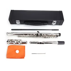 16-Closed-Hole C Key Nickel-Plated Silver Concert Band Flute for Beginners, with Protective Case, Cleaning Cloth, Screwdriver and Cleaning Rod
