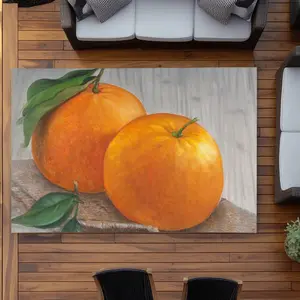 360 stand Polyester Rectangle Outdoor Patio/Garden Rug - 5x7 ft, Weatherproof, Orange Motif, Printed Face, Gastronomy Green, for Home Decor